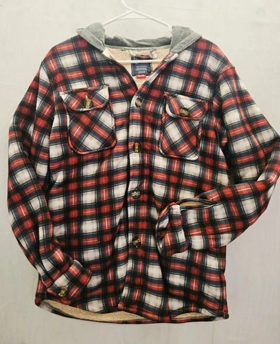 Brooklyns Best Mens Sherpa Lined Hooded Plaid Shacket Small NWT Jacket - product listing photo