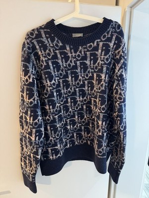 Dior Oblique Navy Blue Wool Jacquard Sweater Size: XXL