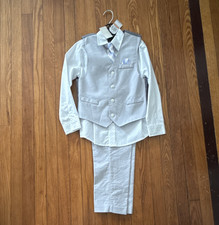 Boys Size 7 Nautical Gray Vest Suit Set 4pc Pants White Dress Shirt Clip-On Tie