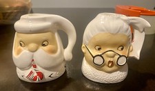 Vintage Ceramic Santa & Mrs Claus Candle Holders Mug Christmas MCM