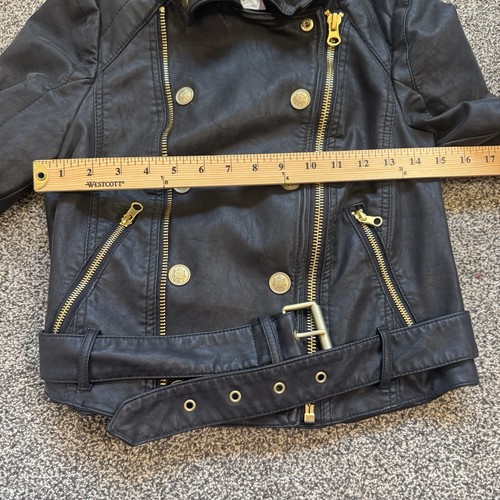 Free People Melrose Moto Jacket XS Black Belted Vegan Leather Gold Zip - Bild 12 von 17