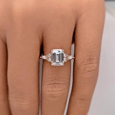 2.60 CTW Emerald Cut Moissanite Engagement Ring 14K Yellow Gold Plated For Her