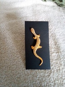 Rhinestone Lizard Pin with Goldtone Metal Settings about 3 inches in length