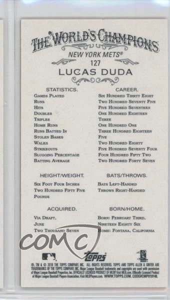 2016 Topps Allen & Ginter X Mini Lucas Duda #127 - Image 2 of 2