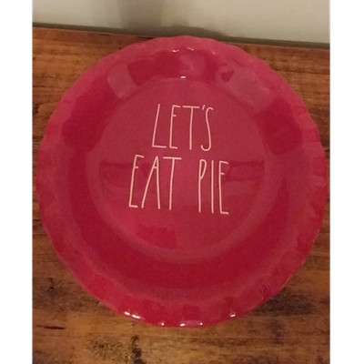 Rae Dunn Red Ceramic 10in Round Pie Dish ''LET'S EAT PIE'' Oven Safe