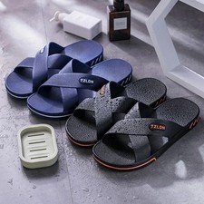 Men's All Season Slippers with Solid Color Design and Rubber Grip Sole