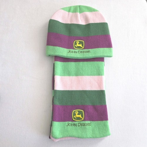 John Deere Scarf & Beanie Set Womens Colorful Striped Winter One Size Fits Most