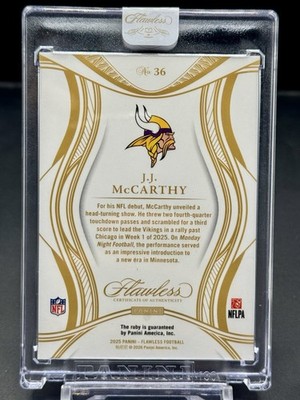 2025 Panini Flawless JJ McCarthy /25 Ruby Sealed Vikings | eBay