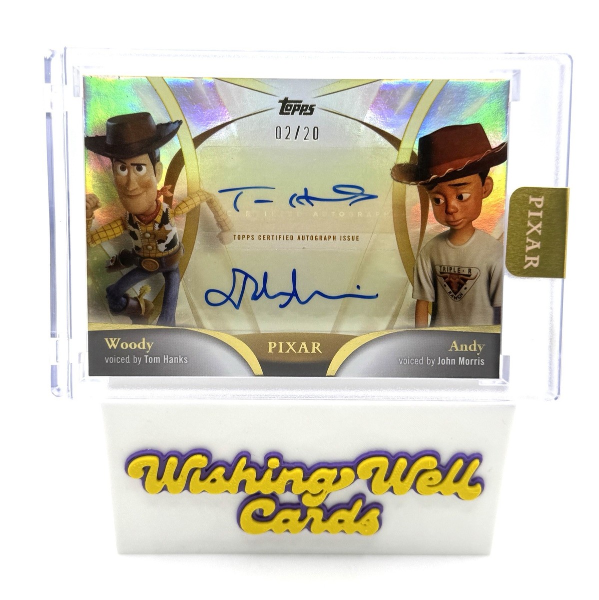 2025 Topps Pixar Gold Woody and Andy Dual Auto /20 Tom Hanks Toy