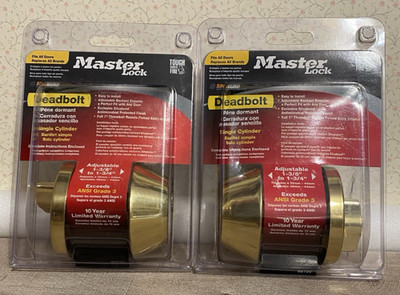 MASTER LOCK SINGLE CYLINDER DEADBOLT LOCKS LOT OF 2 BRASS DSO0603 NEW