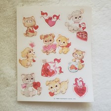 Vintage 1980s Hallmark Sticker Sheet, Valentine's Day Stickers, Puppies, Kittens