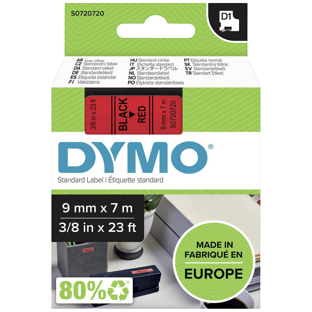 Cassetta nastro DYMO D1 40917 Colore Nastro: Rosso Colore carattere:Nero 9 mm 7
