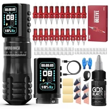 Aluminum Alloy Tattoo Gun + Xtreme Tattoo Ink Needles Paper + Practice Skin