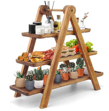 3 Tier Serving Tray Three Tiered Cupcake Stand, Rectangle Serving Platter Wooden