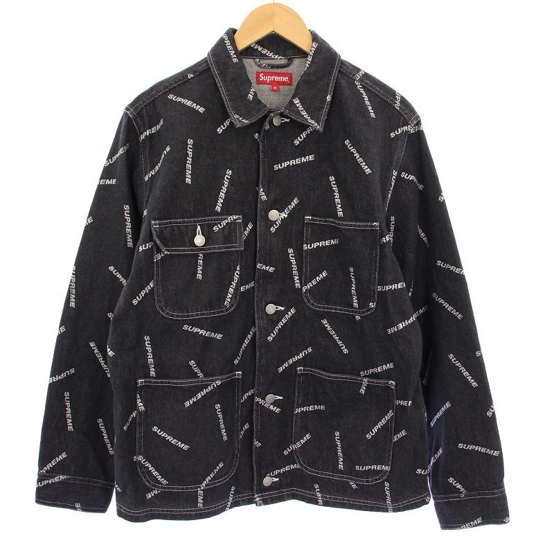 Veste Manteau Corvée Logo Denim Supreme Noir Homme Taille M   Élégant Occasion