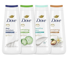 Pack Of 4- Dove Body Wash 20 Fl Oz Sensitive Deep Moisture Refreshing Pampering