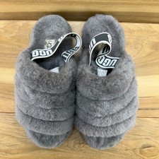 UGG Fluff Yeah Cozy Slippers Womens 6 Gray Shearling Fur Slingback Comfort