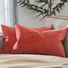 Decorative Pillow Covers Set Of 2 Velvet Throw Pillow Covers 12x20 Inch Coral