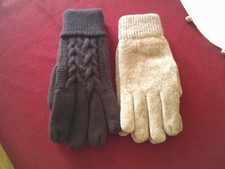 New Knit Gloves 2 Pairs Brown Camel Suede Trim