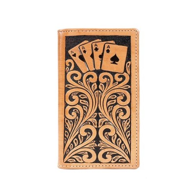 Challenger Men's Rodeo Wallet Long Western Hand-Tooled Leather Poker Aces