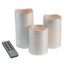 3 Piece Real Wax LED Flameless Silver Color Candle Set with Remote and Timer