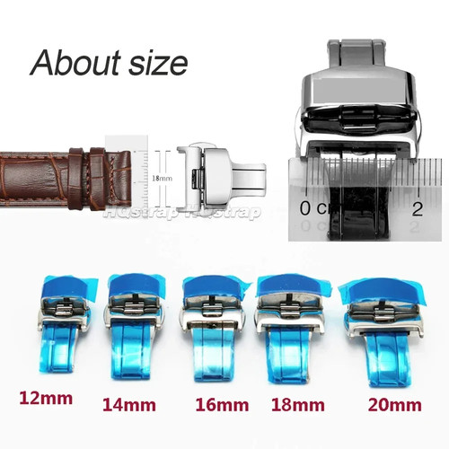 Stainless Steel Butterfly Buckle Polished Matte Button Watch Band 16mm 20mm 22mm - Picture 3 of 30