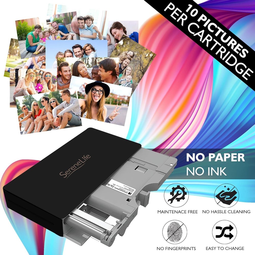 SereneLife Portable Instant Mobile Photo Printer - Wireless Color Picture, Black