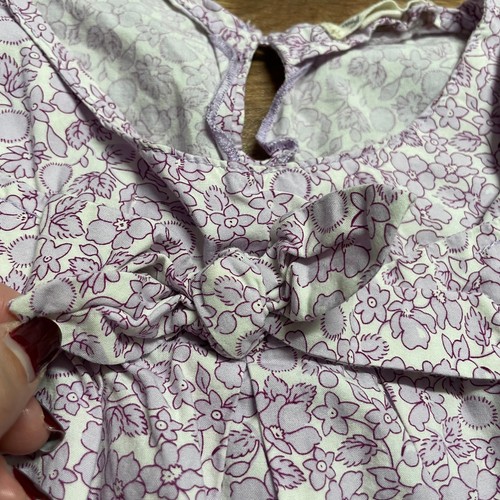 Lands End Girls Purple Floral Micro Print Sleeveless Top Bow Ruffle Size 6 - Picture 4 of 8