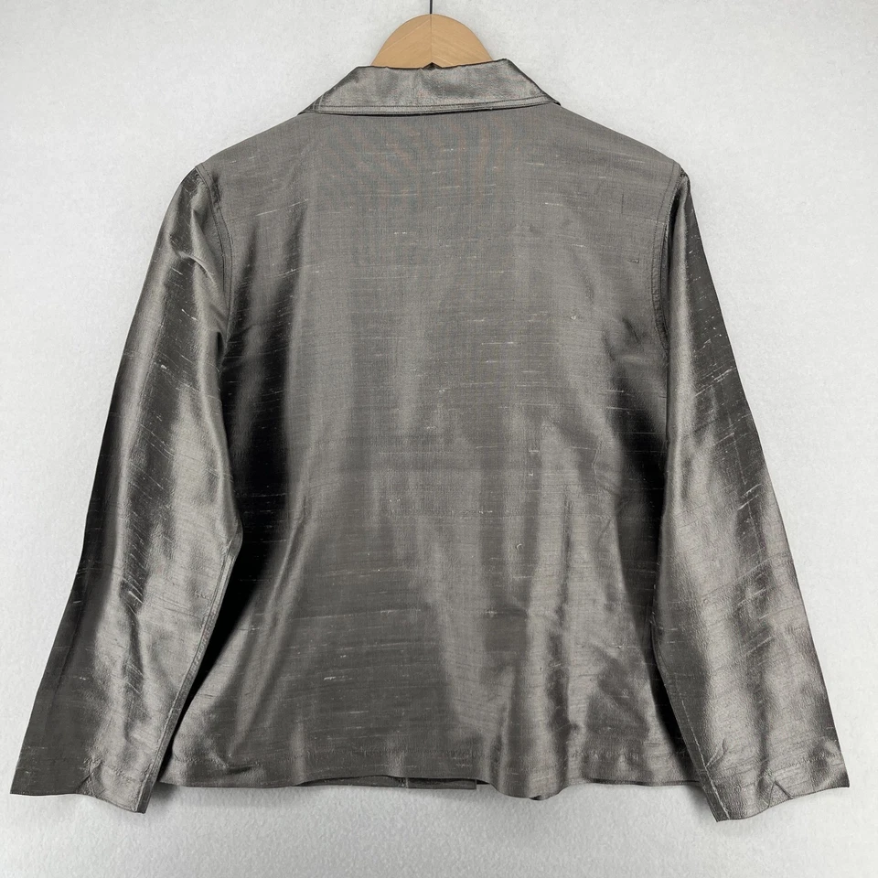 Camisa TRAVELSMITH Mujer L Pura Seda Dupioni Abotonada Manga Larga Gris Foto 2 de 4