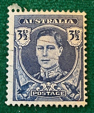 1942 Australia Blue 3 1/2 Pence King George VI Postage Stamp