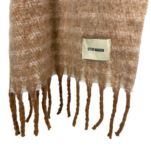 Steve Madden Tan Brown Fringe Winter Scarf Wrap NWT 21" x 74" Soft Cozy Teddy - Picture 7 of 11