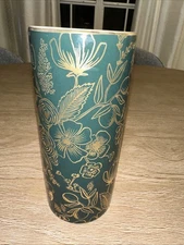 Rifle Paper Co Porcelain Vase Collette Pattern Dark Green Gold Flowers