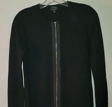 Talbots Pure Merino Wool Womens Sz S Black Dress Full Zip Long Sleeves EUC