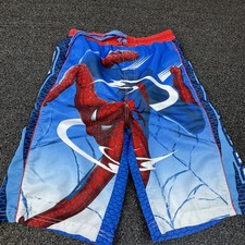 Spider-Man 2 Swim Shorts Boys Size 12/14 Blue Red Marvel Superhero Board Trunks