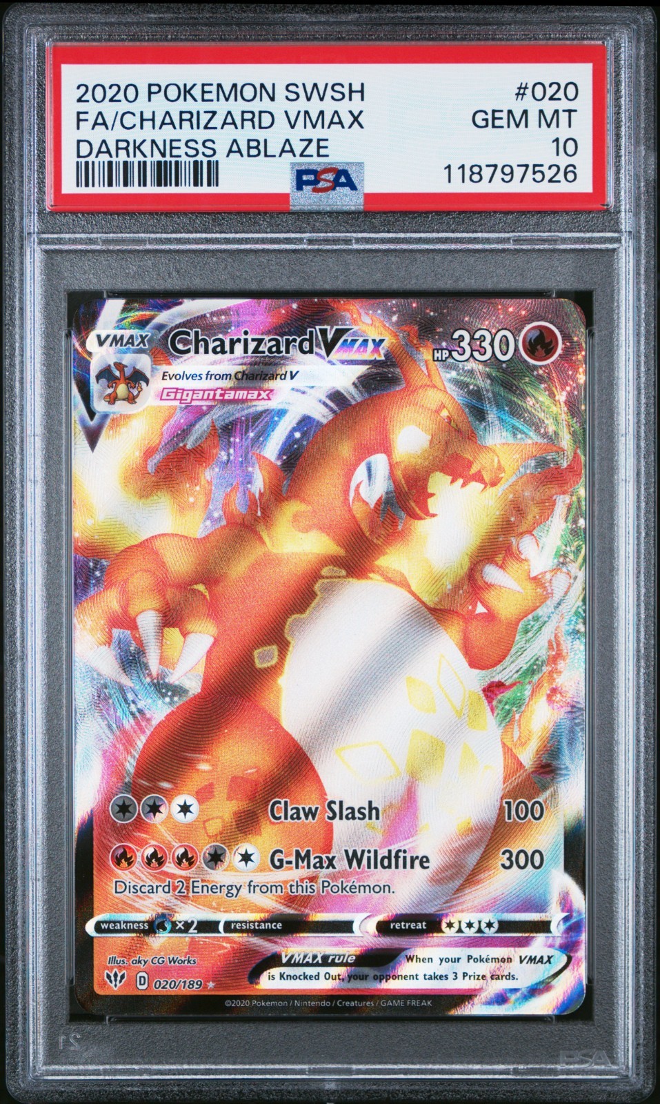 Charizard VMAX Darkness Ablaze Ultra Rare Holo Card 020/189 PSA 10