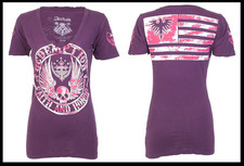 ARCHAIC by AFFLICTION Purple KILLER REBEL Sinful Womens Short Sleeve T-shirt NWT