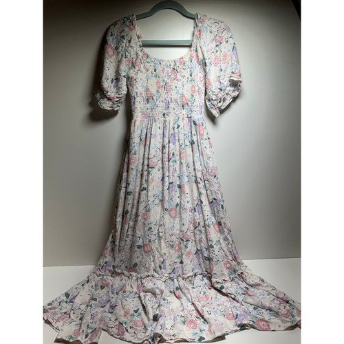 Cottage Core Midi Dress Prairie Ruffle Pink Floral Peasant Dz Small Romantic - Picture 9 of 12