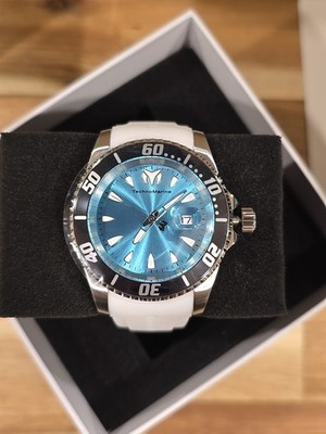 TechnoMarine TM-225128 Men's Quartz 42mm 200m Date Light Blue Dial White Strap