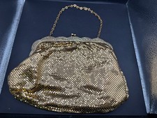 VINTAGE Whiting and Davis Gold TONE MESH EVENING BAG Purse with Chain Strap