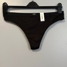 Gap Body Black Logo Cotton Rib Thong Underwear NEW XL