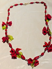 Vintage Venetian Red Glass Bird Floral Liberty Of London Necklace Boxed