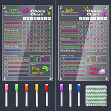 2 Pcs Acrylic Magnetic Chore Chart for Kids on Fridge, Chore Board, Dry Erase Ch