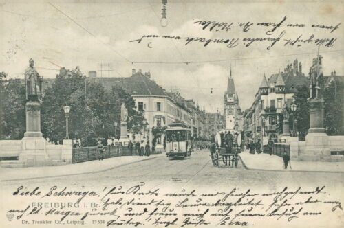 Ansichtskarte Freiburg Kaiserstraße 1903 Kutsche Straßenbahn  (Nr.792)