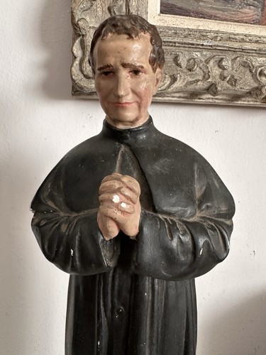 Antica statua di San Giovanni Bosco (Don Bosco) in gesso - 46 cm - Foto 2 di 11