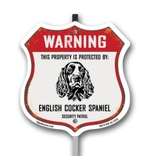 Warning Property Protected by English Cocker Spaniel Mad Shield Sign With Stake