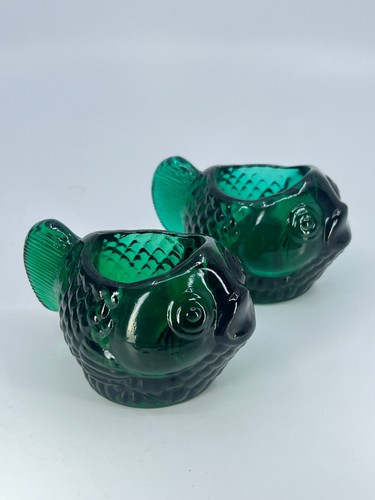 2 VINTAGE Summer Oasis Fish Shaped Candle Holders Forest Green 1960s - Picture 3 of 24