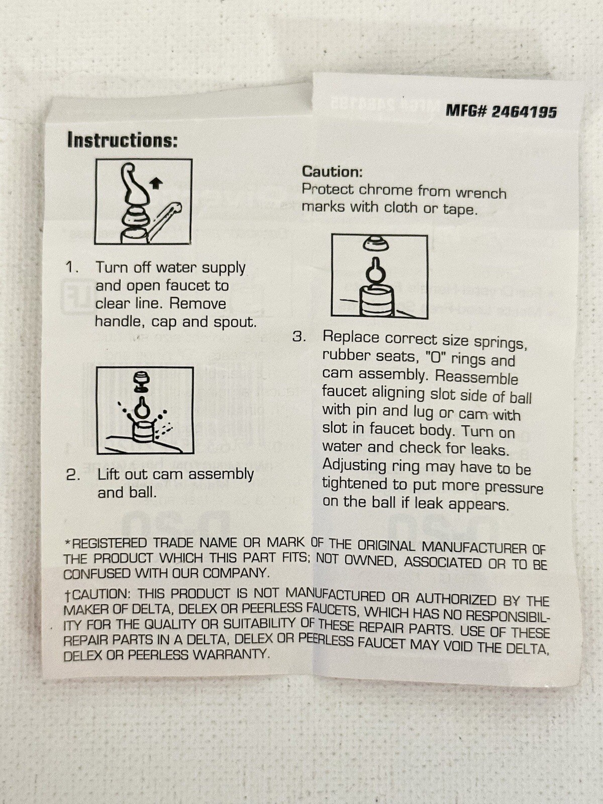 Delta Diverter D-20 Faucet Repair Kit- For CRYSTAL-HANDLE FAUCETS (MFG #2464195)