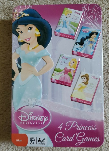 Tin 4 In 1 Disney Princess Card Games Crazy 8s Old Maid Go Fish Memory 