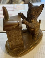 Pence Industry India Brass Cat With Spilt Milk Approximately 5”x6”