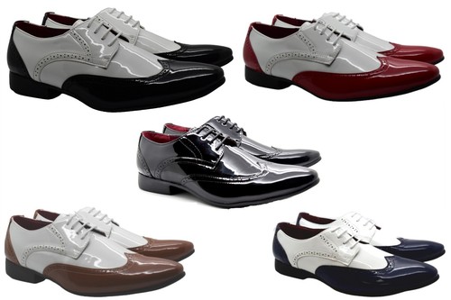 MENS TWO-TONE BROGUE PATENT FORMAL LACE UP DERBY DRESS PARTY WEDDING OFFICE SHOE - 第 1/33 張圖片